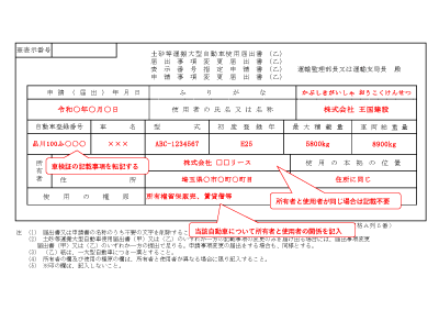土砂等大型自動車使用届出書(乙)